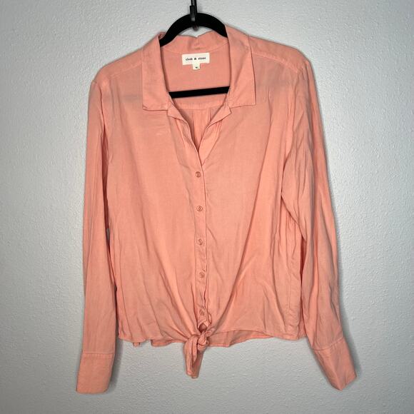 Cloth & Stone Tie Front Blouse Peach Orange Button Up Collared Long Sleeve Sz M - Picture 1 of 5